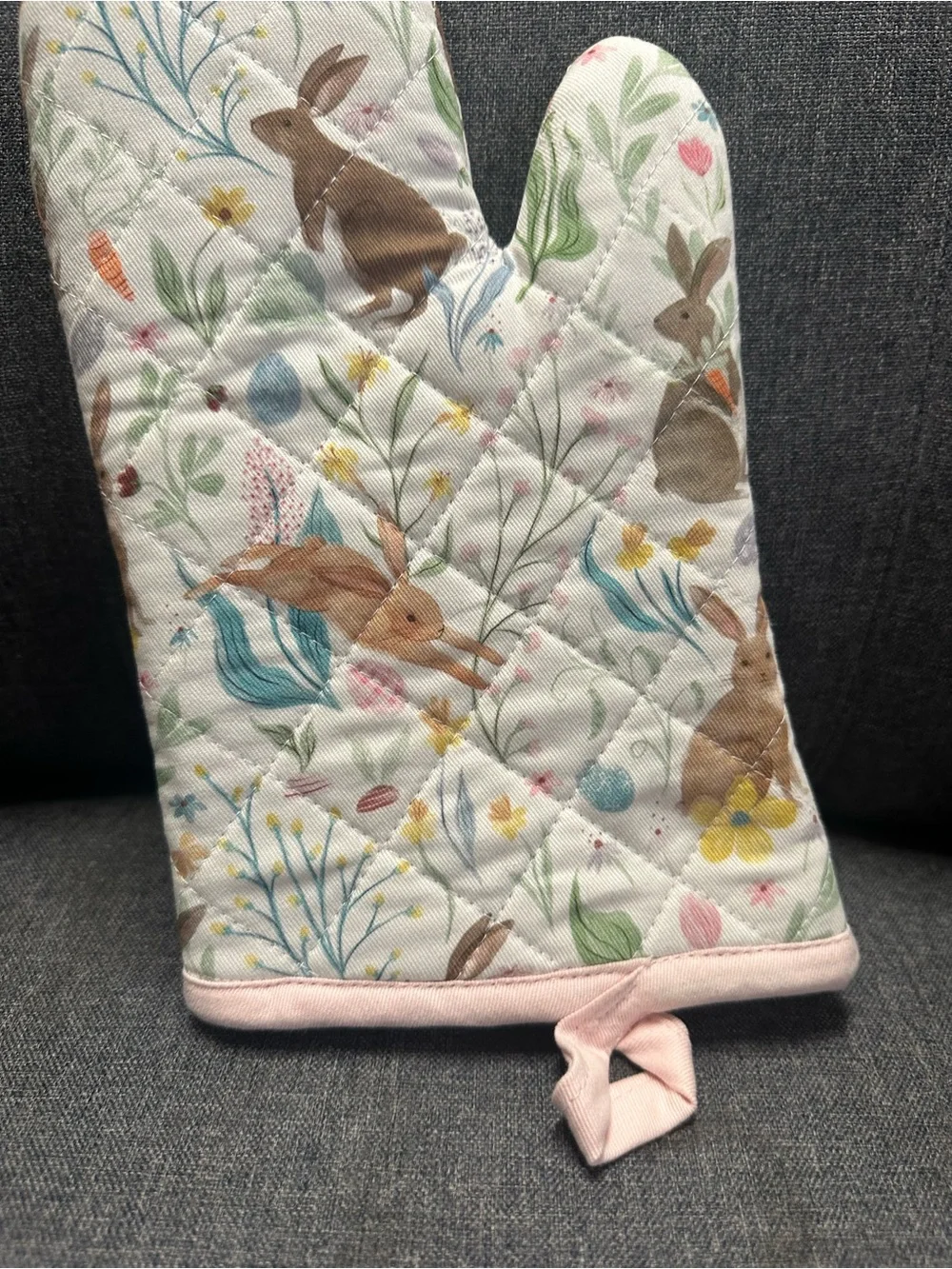 Sur La Table Pink Trim Bunny Print Cotton Oven Mitt